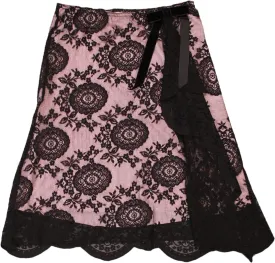 00s Pink Black Lace Skirt with Velvet Bow