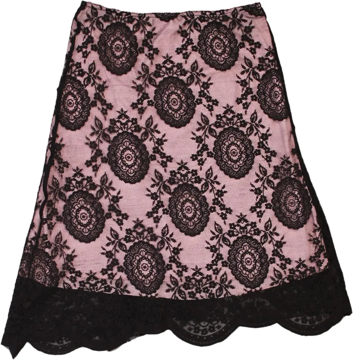 00s Pink Black Lace Skirt with Velvet Bow