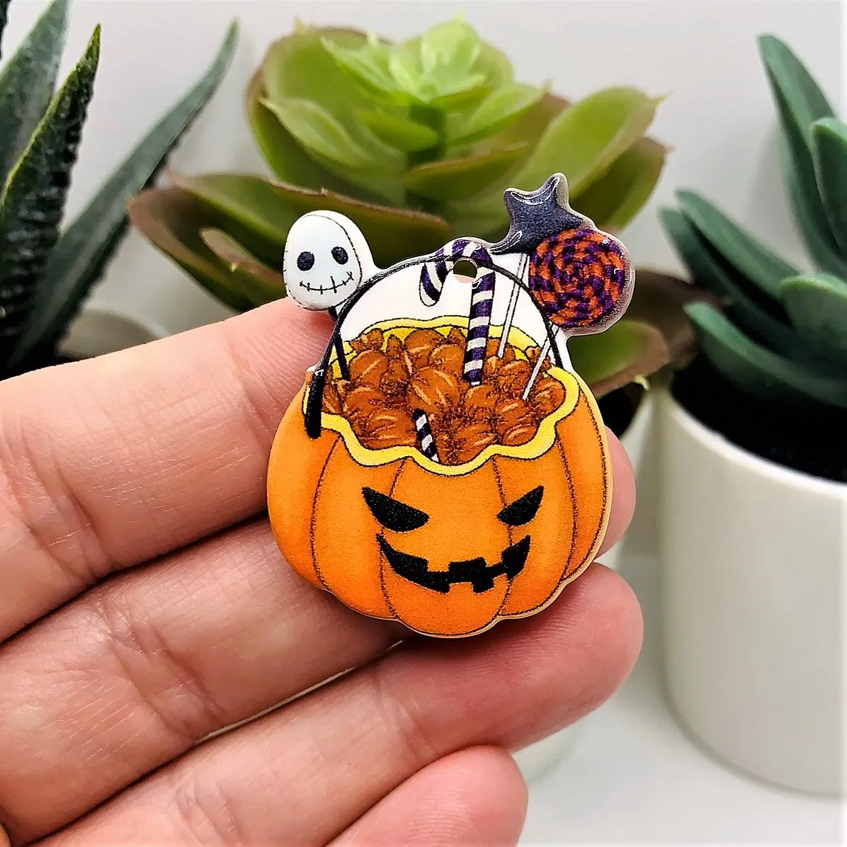 1, 4 or 20 Pieces: Halloween Pumpkin Candy Bowl Pendant - Double Sided