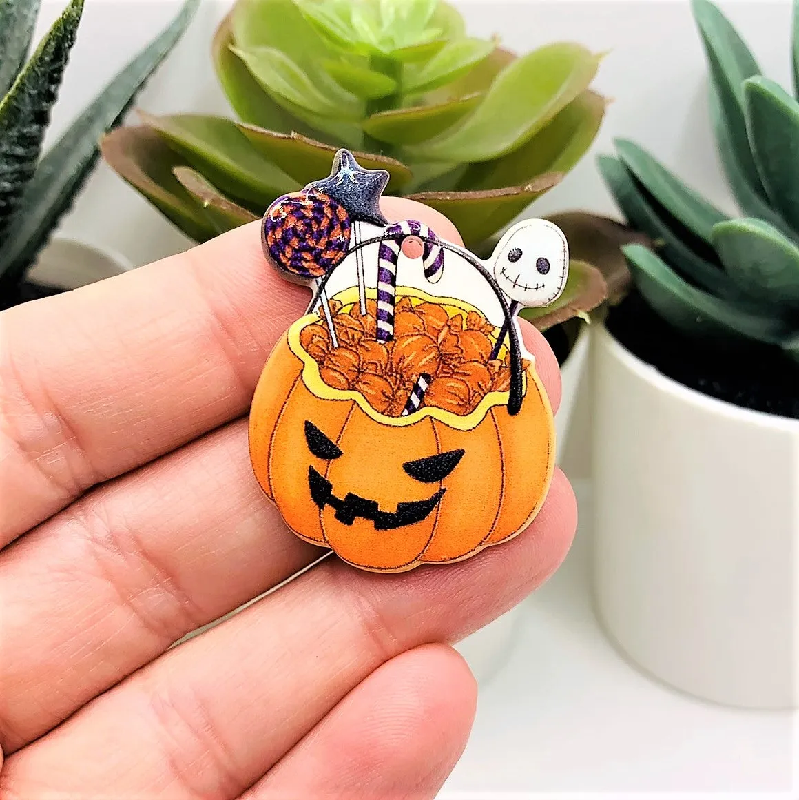 1, 4 or 20 Pieces: Halloween Pumpkin Candy Bowl Pendant - Double Sided