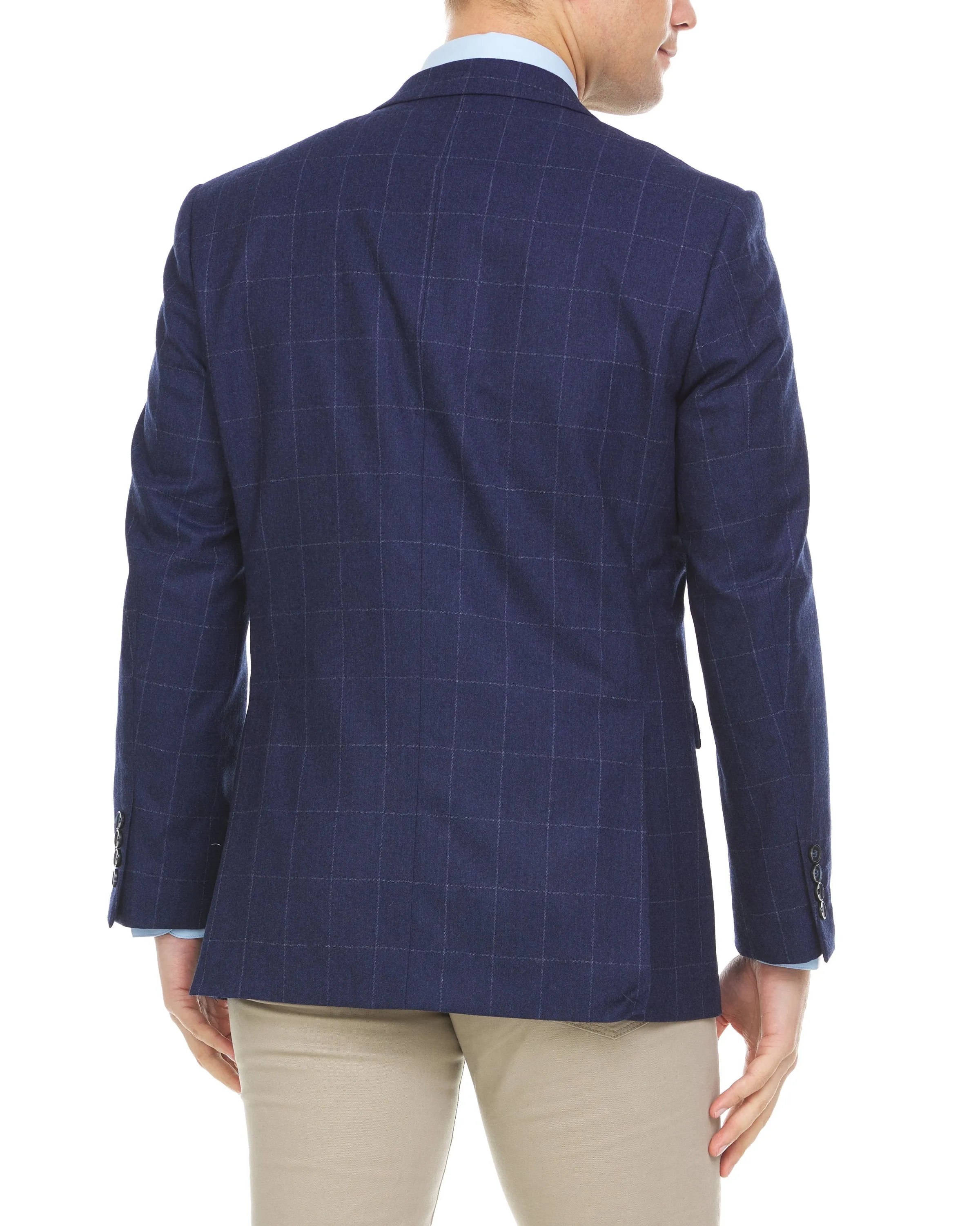 Adam Baker Men's Single Breasted 100% Wool Ultra Slim Fit Blazer/Sport Coat - Blue Windowpane