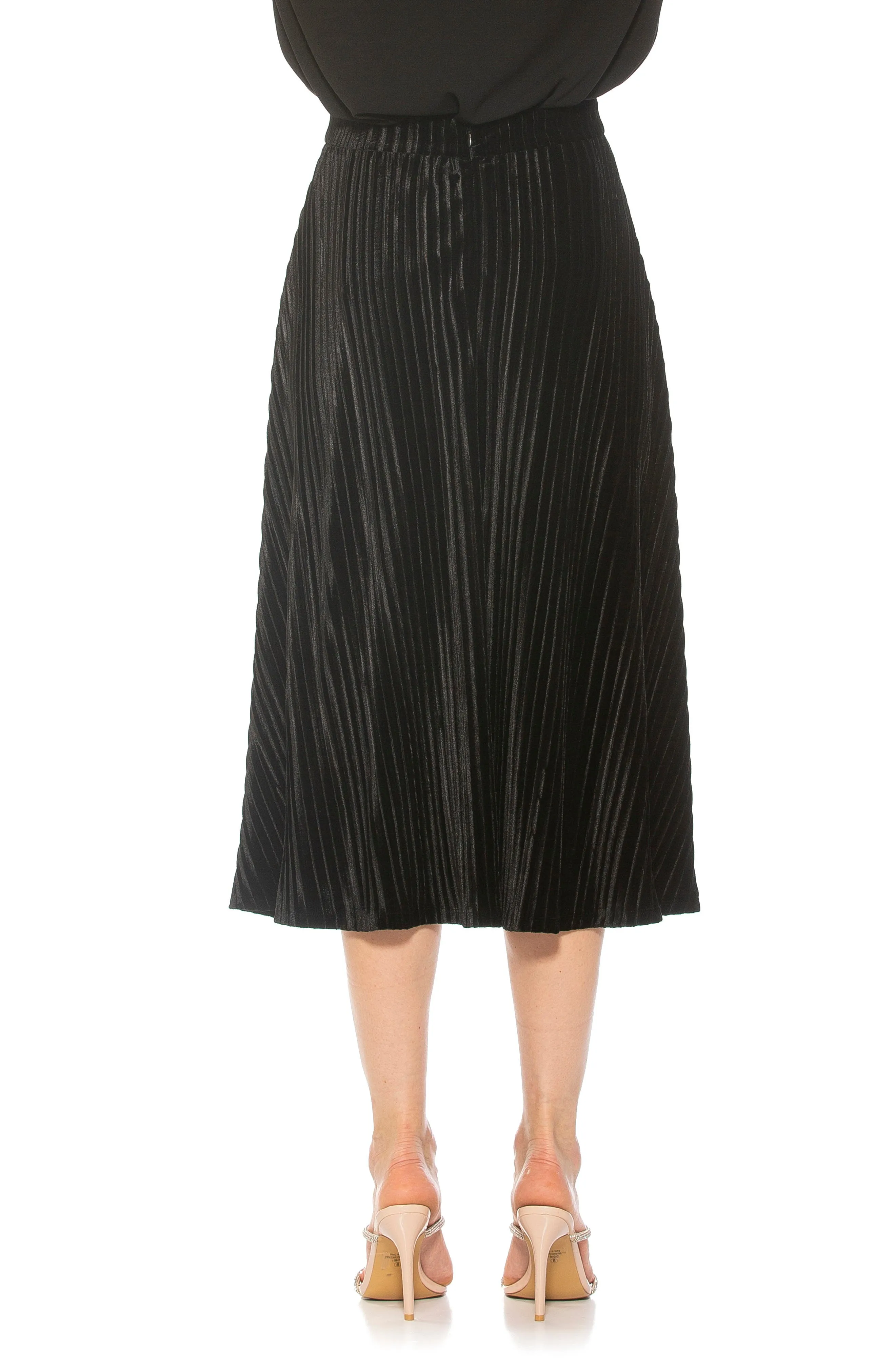 ALEXIA ADMOR Alania Pleated Velvet Midi Skirt