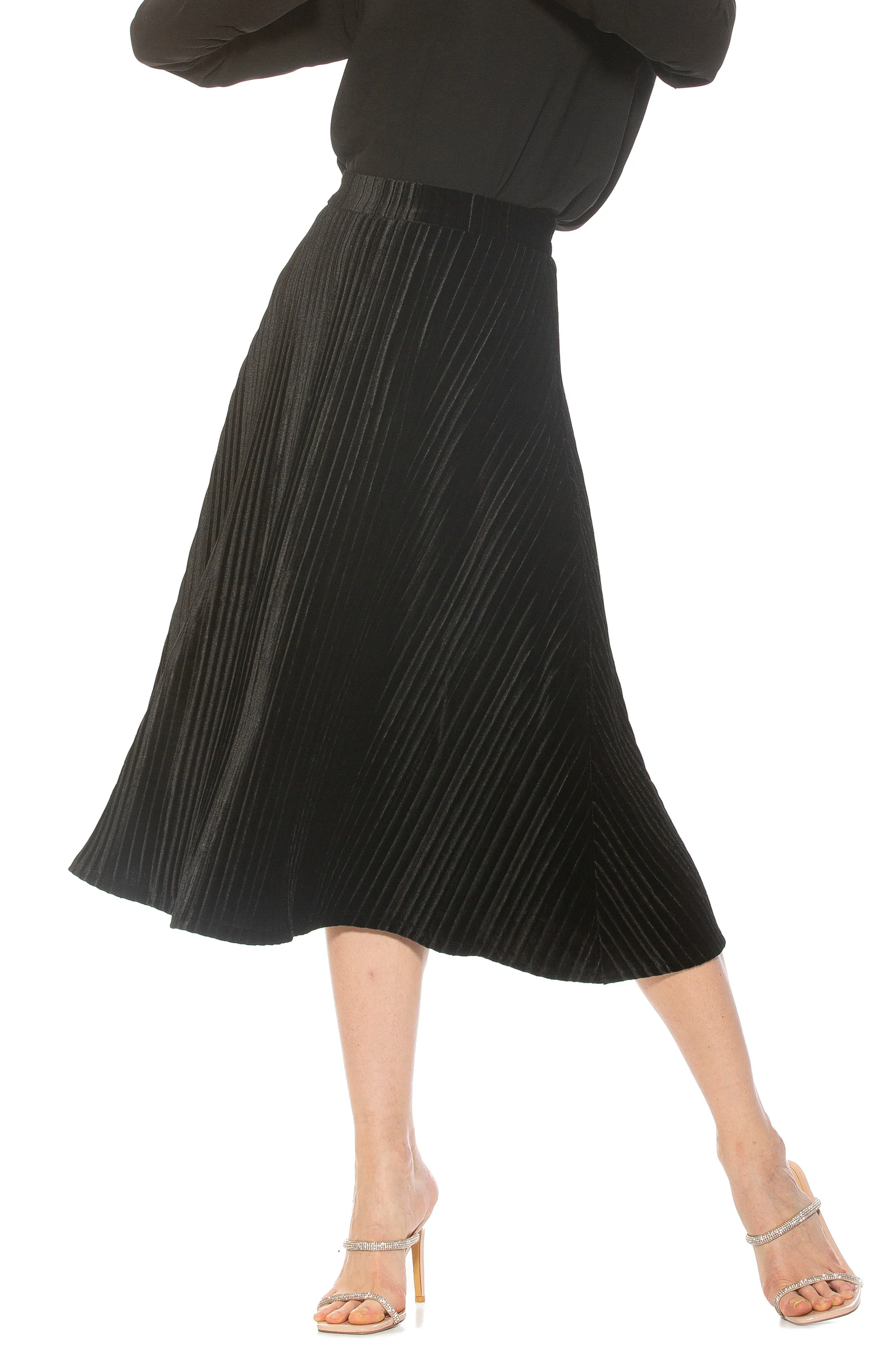 ALEXIA ADMOR Alania Pleated Velvet Midi Skirt