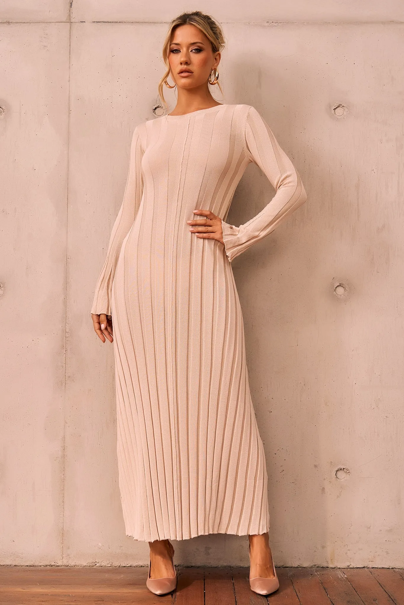 Astoria Knit Maxi Dress - Beige