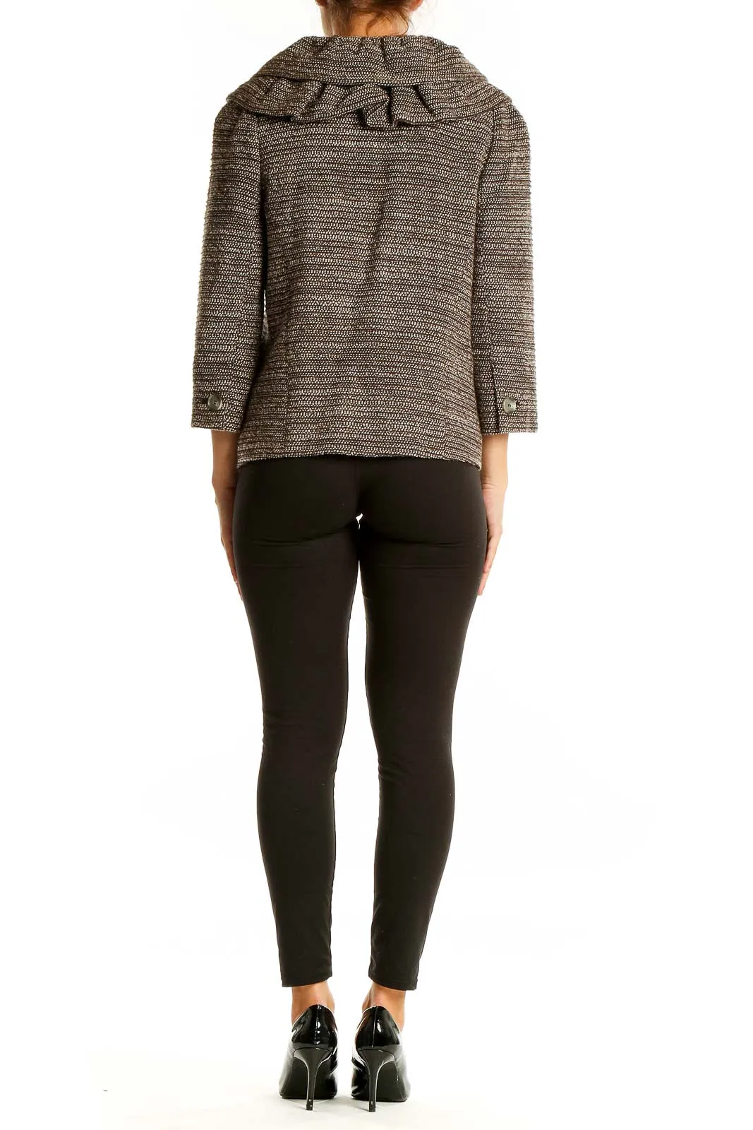 Brown Textured Knit Cropped Jacket