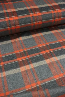Charcoal & Hot Orange Plaid Mid-Weight Woven Wool