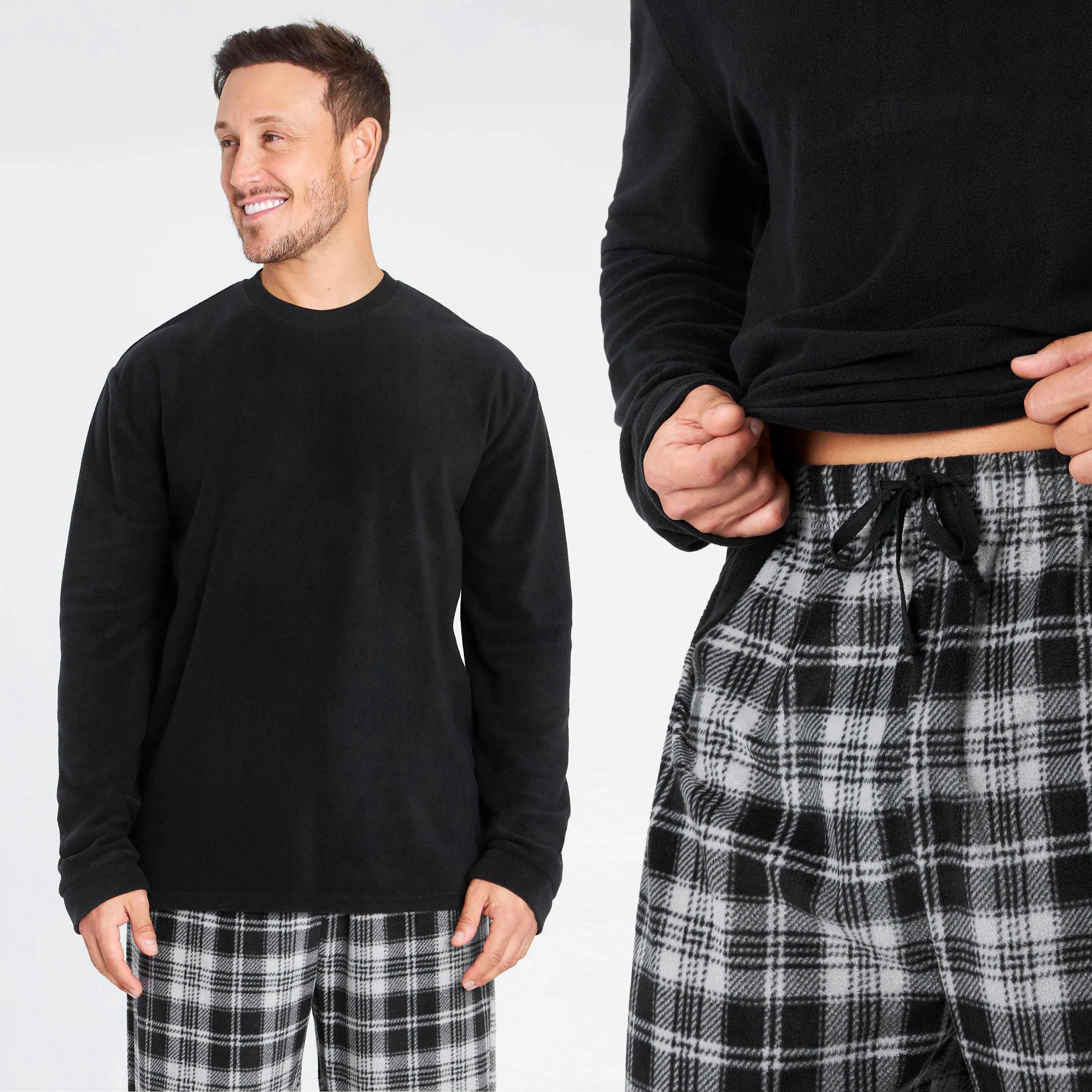 CityComfort Mens Pyjamas Set, 2 Piece Set Loungewear - Black & Grey Pyjama Set
