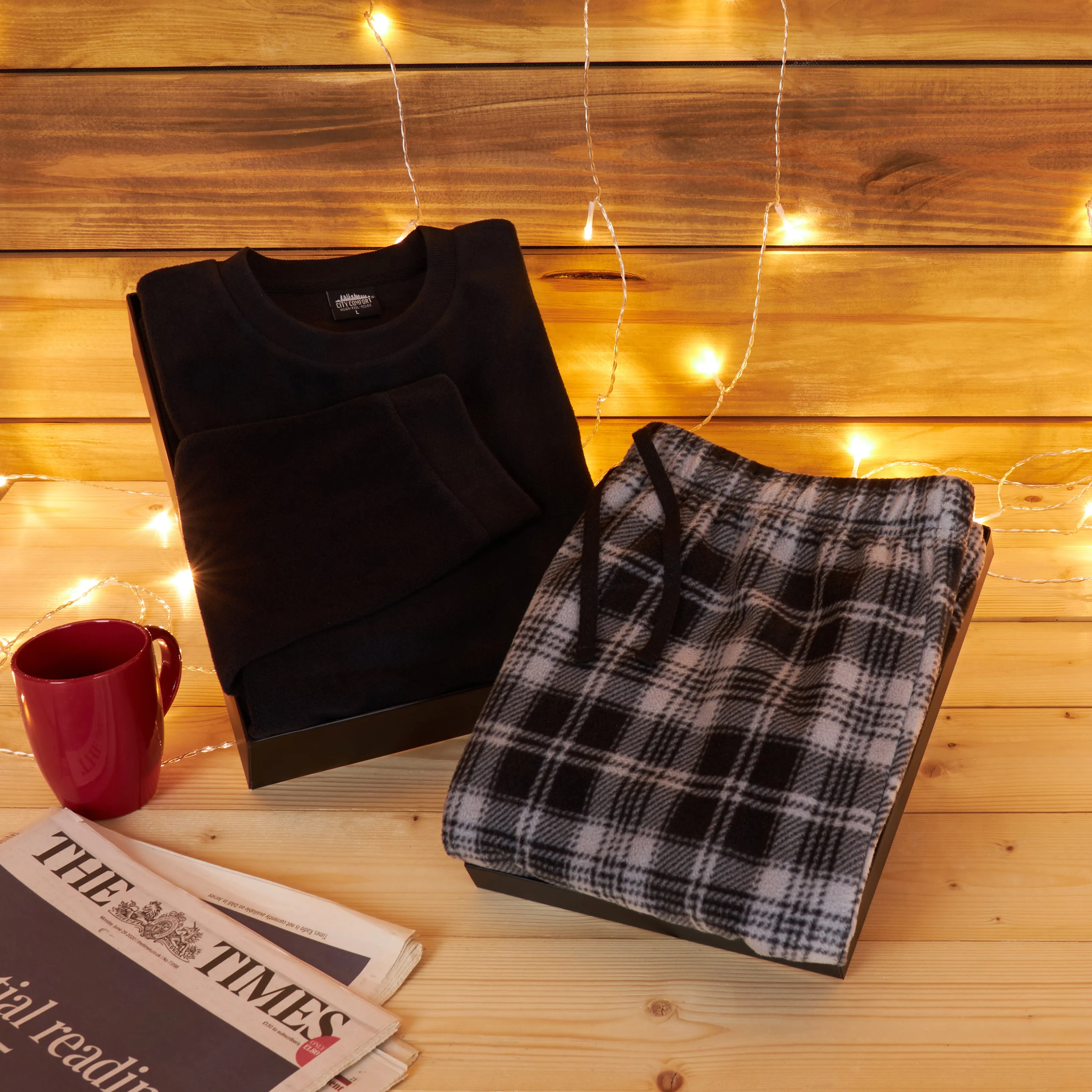 CityComfort Mens Pyjamas Set, 2 Piece Set Loungewear - Black & Grey Pyjama Set