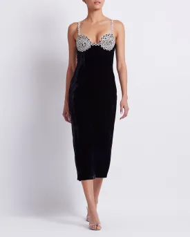 Crystal Chain Velvet Midi Dress
