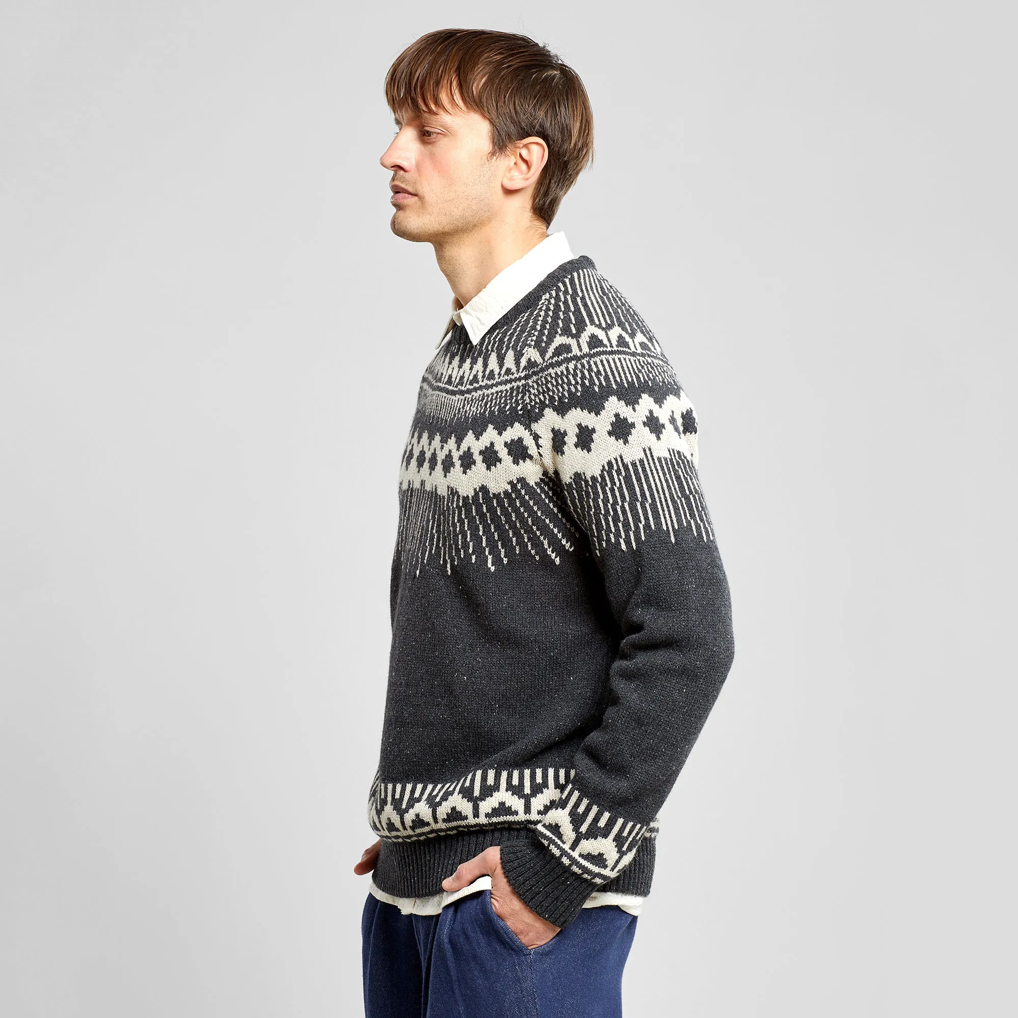 Dedicated Malung Fair Isle Wool Sweater - Dark Grey Melange