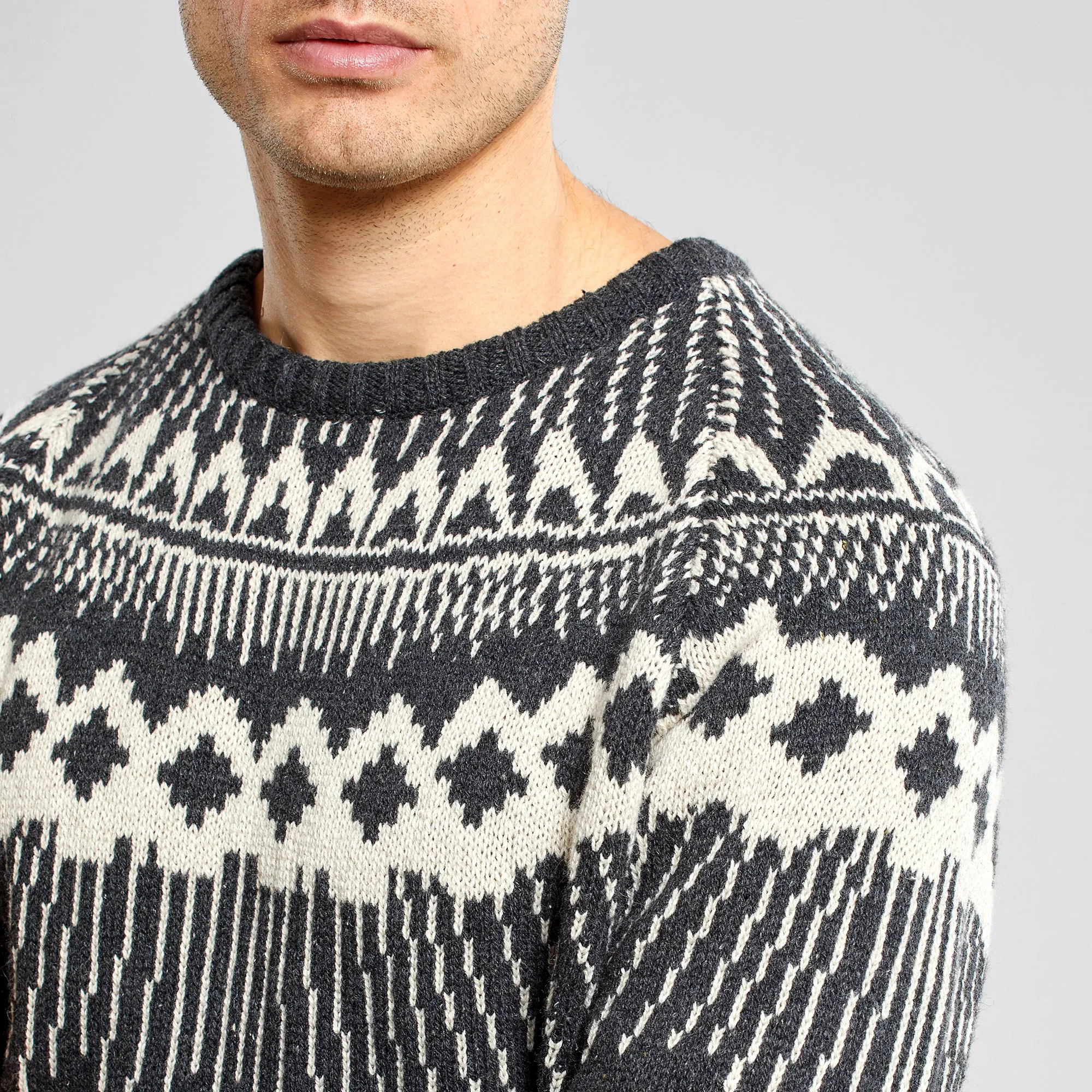 Dedicated Malung Fair Isle Wool Sweater - Dark Grey Melange