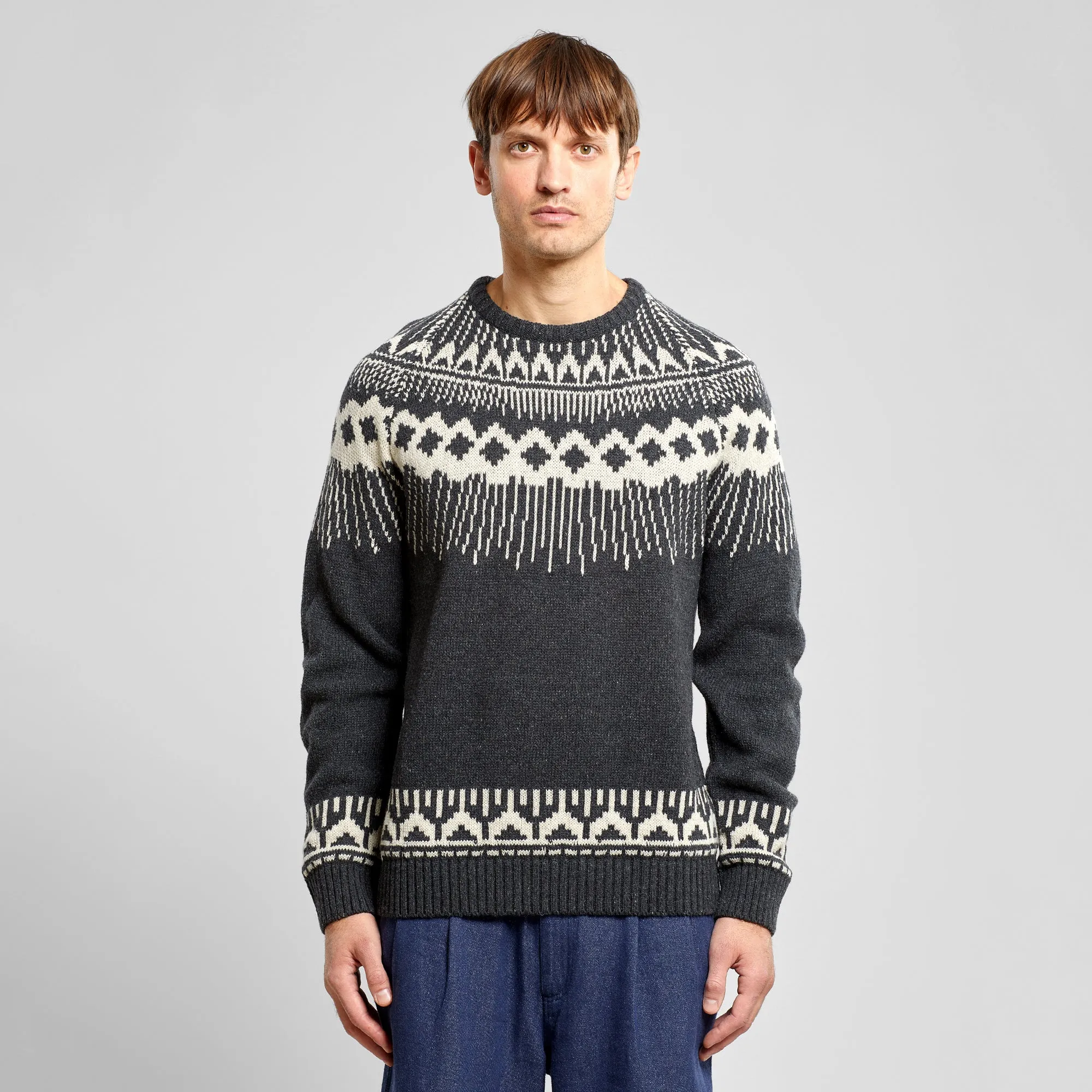 Dedicated Malung Fair Isle Wool Sweater - Dark Grey Melange