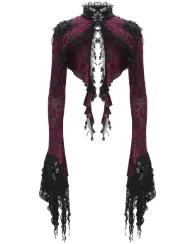 Eva Lady Womens Gothic Split Tails Velvet & Mesh Bolero Shrug Top - Red & Black