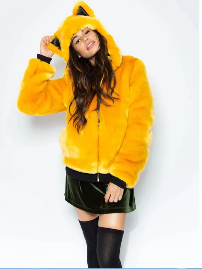 Faux Fur Yellow Cat Ear Coat