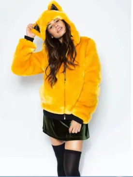 Faux Fur Yellow Cat Ear Coat