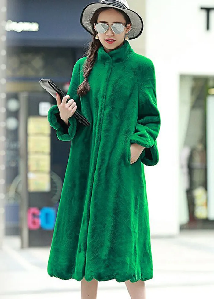 French Green Oversized Thick Fuzzy Fur Fluffy Coats Winter LY9418