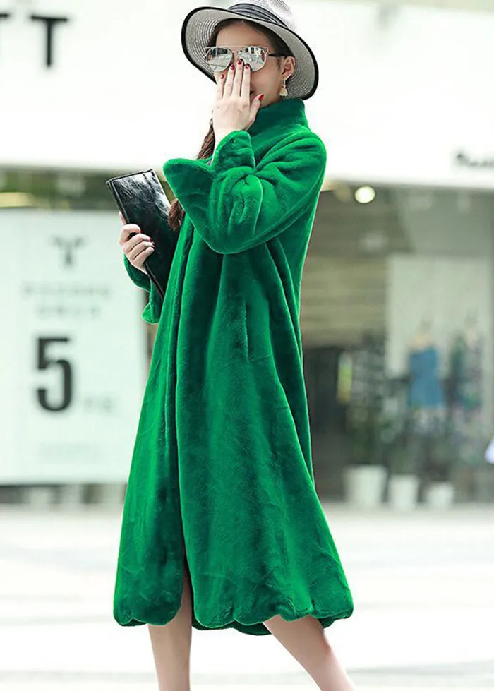 French Green Oversized Thick Fuzzy Fur Fluffy Coats Winter LY9418