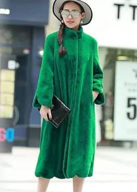 French Green Oversized Thick Fuzzy Fur Fluffy Coats Winter LY9418