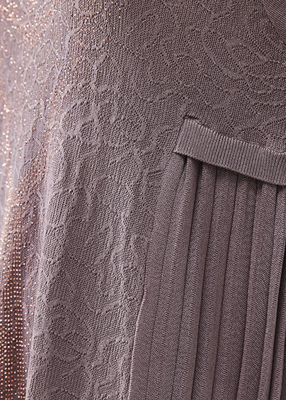 French Purple Grey Jacquard Knit Maxi Pleated Dresses Fall ML3148