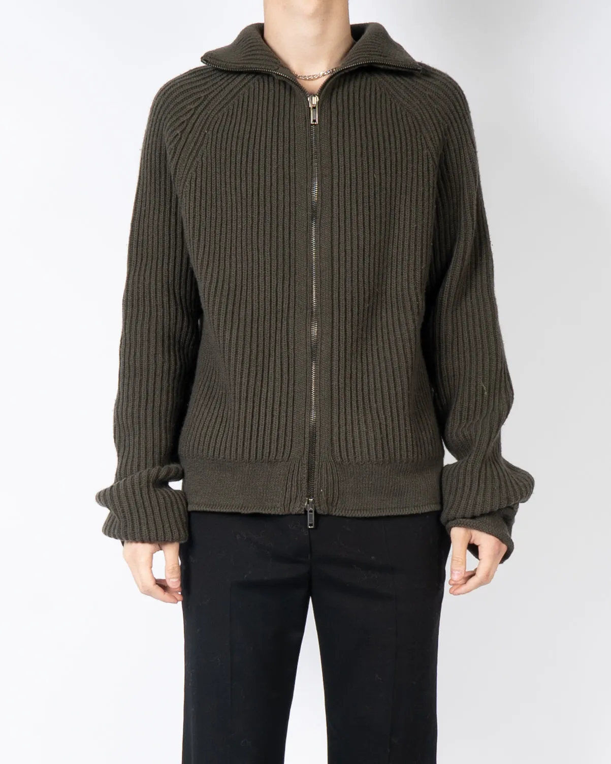FW16 Khaki Knit Zip Cardigan