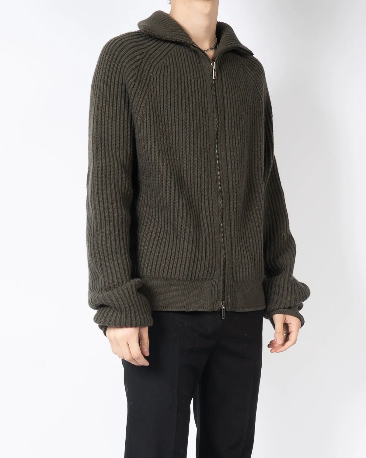 FW16 Khaki Knit Zip Cardigan