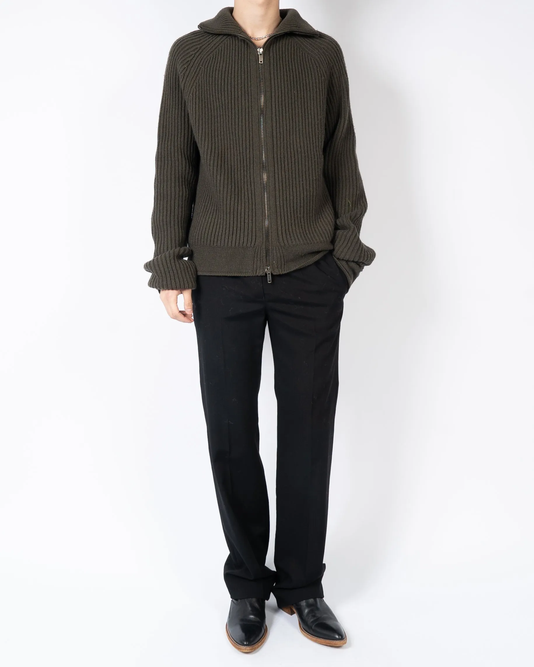 FW16 Khaki Knit Zip Cardigan