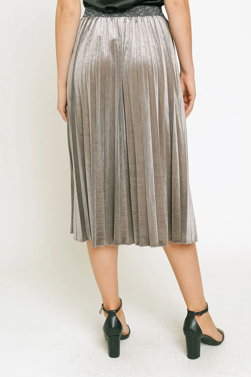 Gray Velvet Pleated Skirt