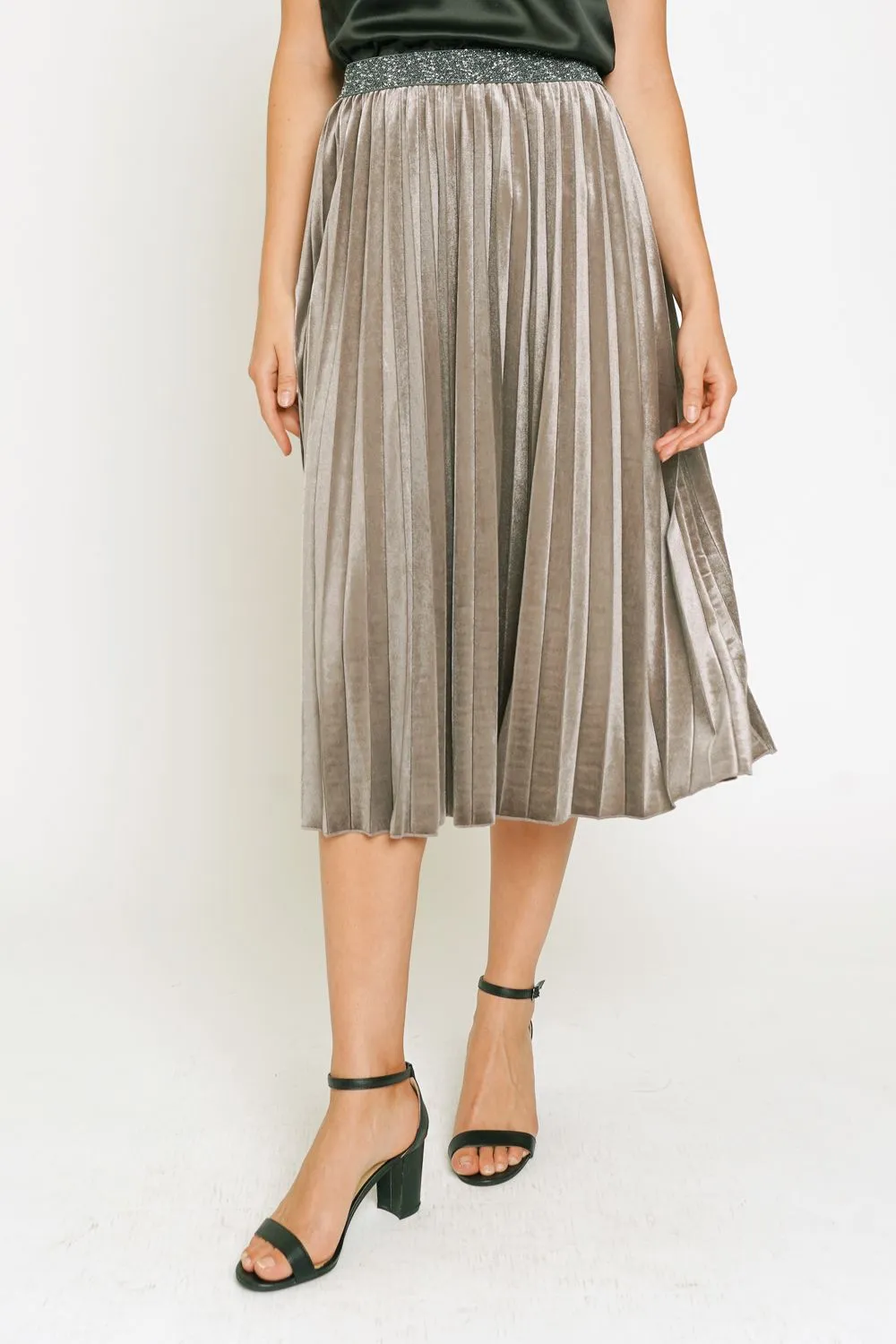 Gray Velvet Pleated Skirt