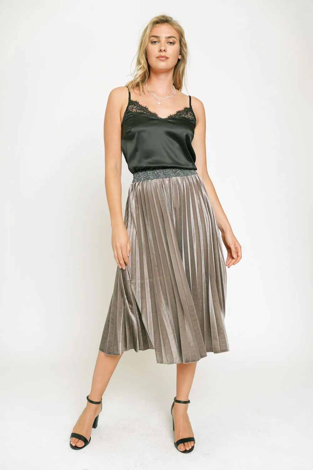 Gray Velvet Pleated Skirt