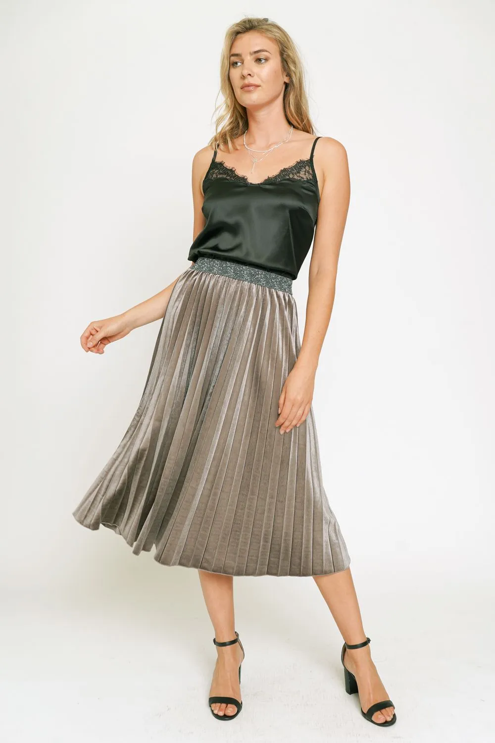 Gray Velvet Pleated Skirt