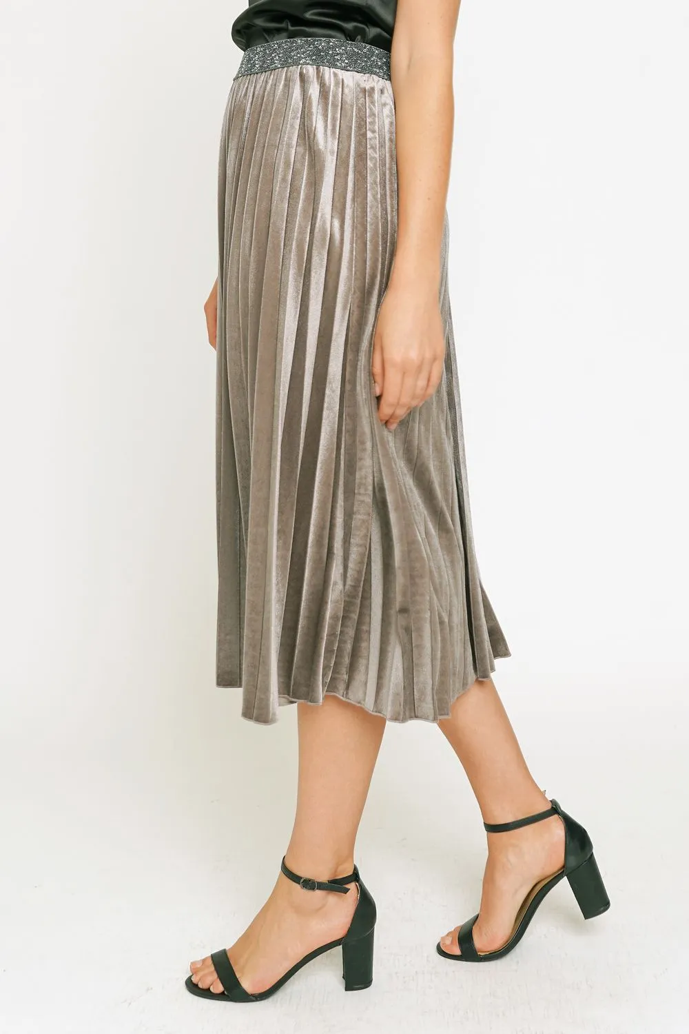 Gray Velvet Pleated Skirt