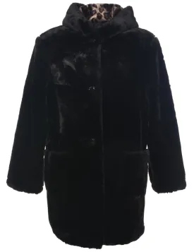 Hooded Faux Fur Coat - M