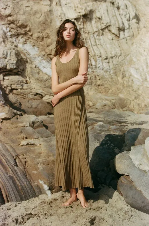 Knit Linen Sweater Ribbed Sleeveless Flare Dress.