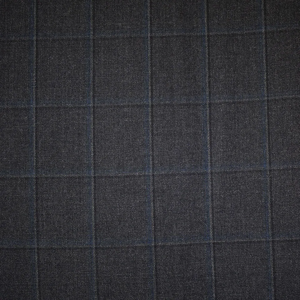 Large Grid Plaid Fine Wool Suiting Charcoal