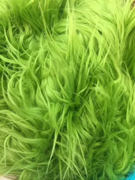 Lime Green Solid Mongolian Long Pile Animal Faux Fur Fabric For Coats, Fur Clothing, Blankets, Bed Spreads, Throw Blanket Sold By The Yard
