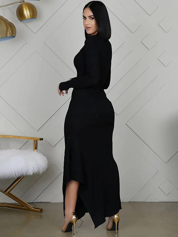Long Sleeve Knit Button Maxi Dresses