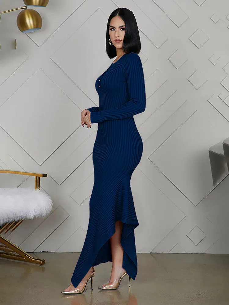 Long Sleeve Knit Button Maxi Dresses