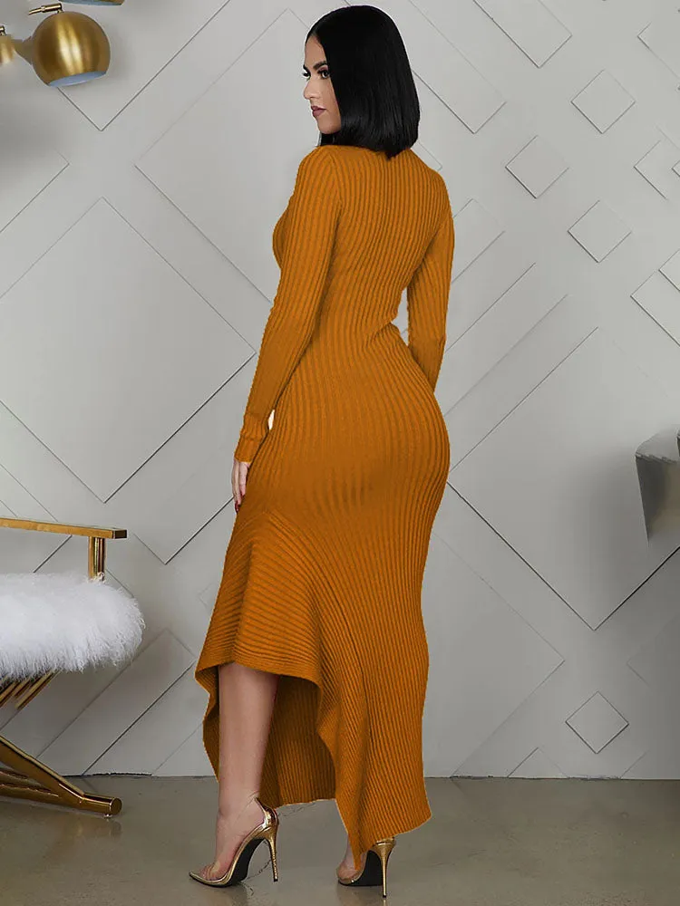 Long Sleeve Knit Button Maxi Dresses