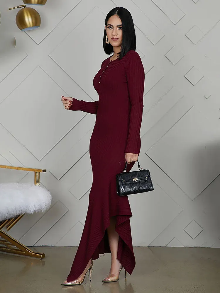 Long Sleeve Knit Button Maxi Dresses
