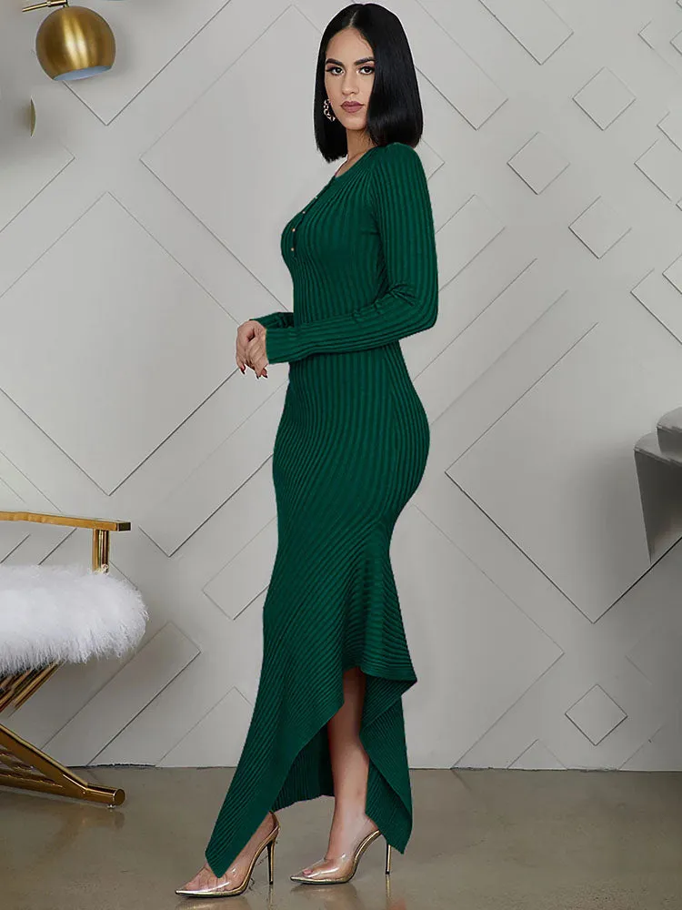 Long Sleeve Knit Button Maxi Dresses