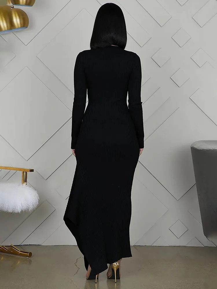 Long Sleeve Knit Button Maxi Dresses