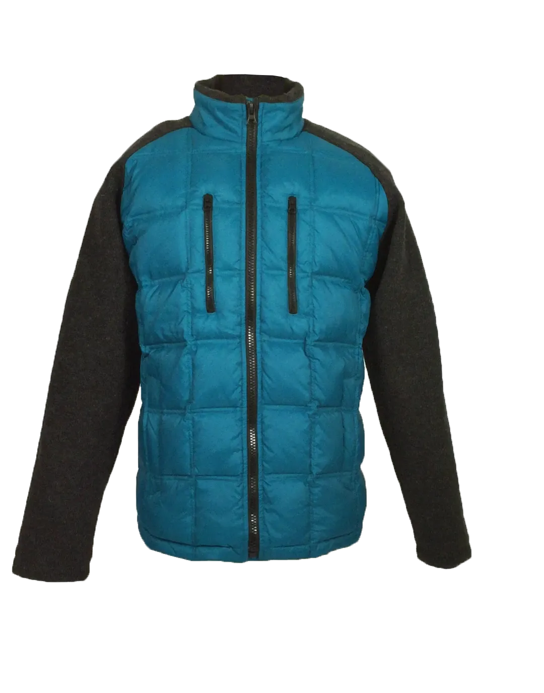 MENS DOWN AND SWEATER SOFTSHELL HYBRID JACKETS IN BLUE