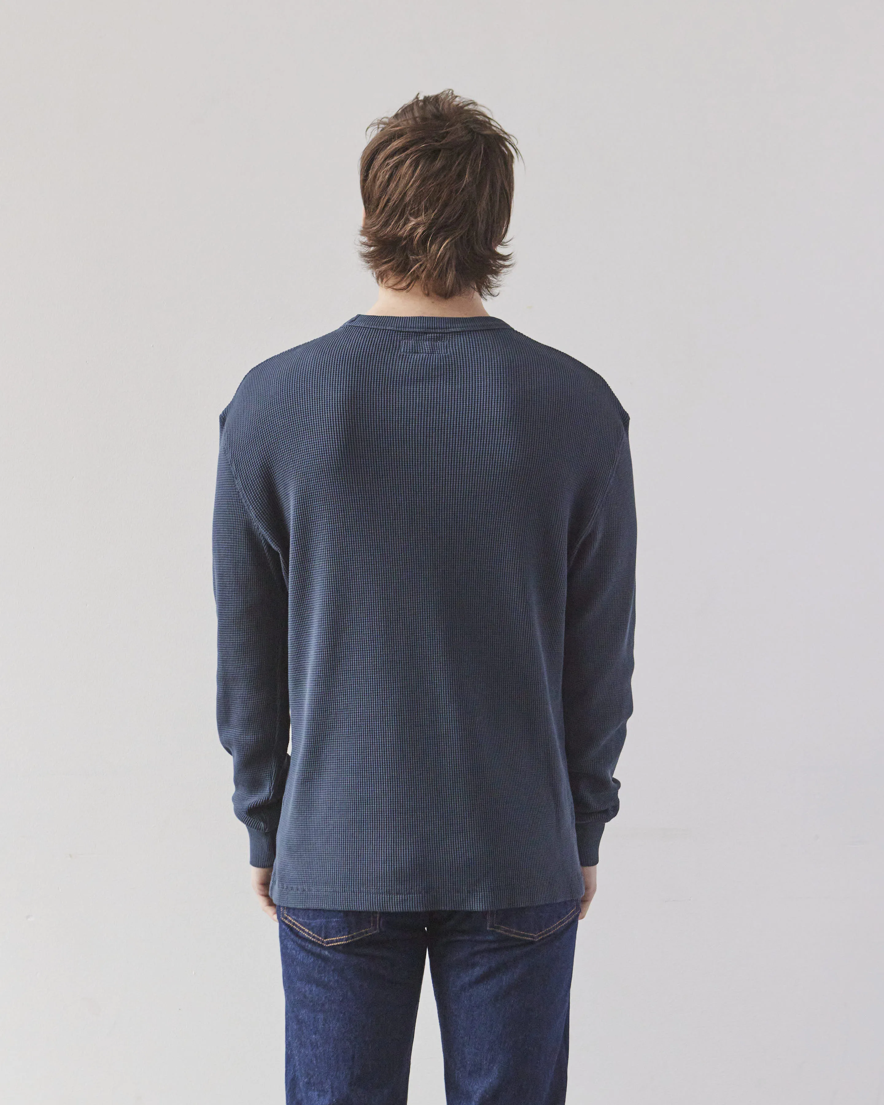 Merz b. Schwanen Waffle Structure Longsleeve, Denim Blue