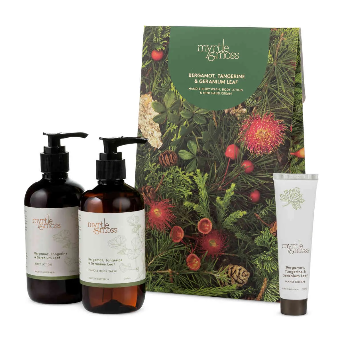 Myrtle and Moss Bergamot, Tangerine & Geranium Leaf Trio
