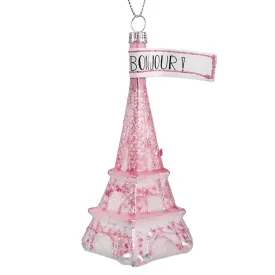 Pink Eiffel Tower Glass Ornament