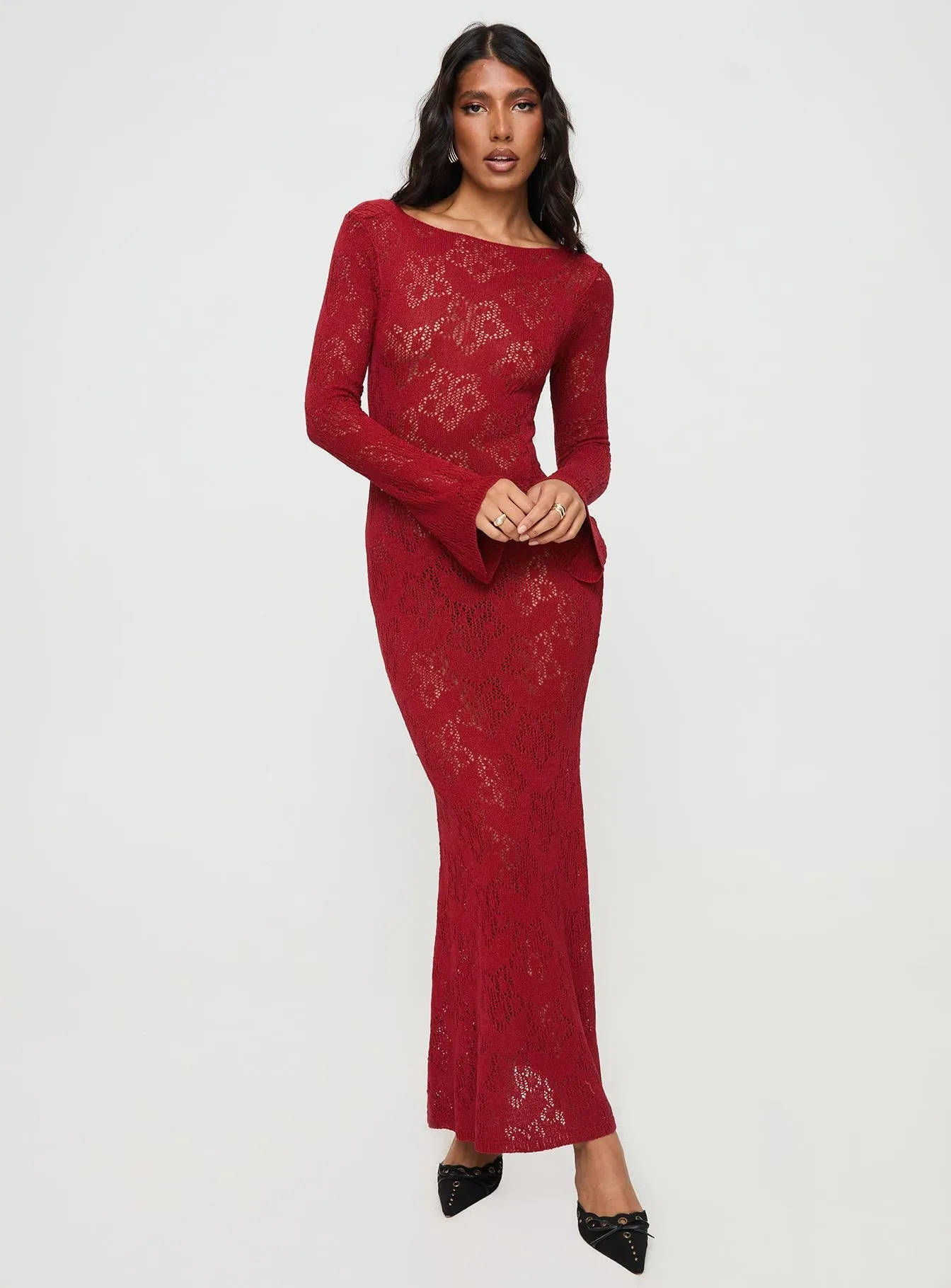 Pricely Long Sleeve Maxi Dress Red