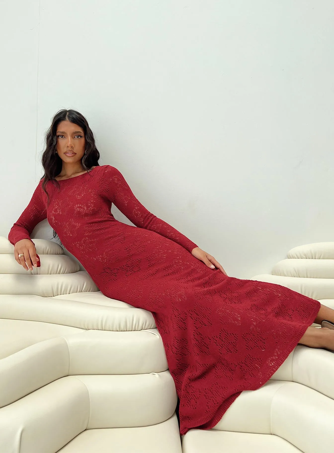 Pricely Long Sleeve Maxi Dress Red