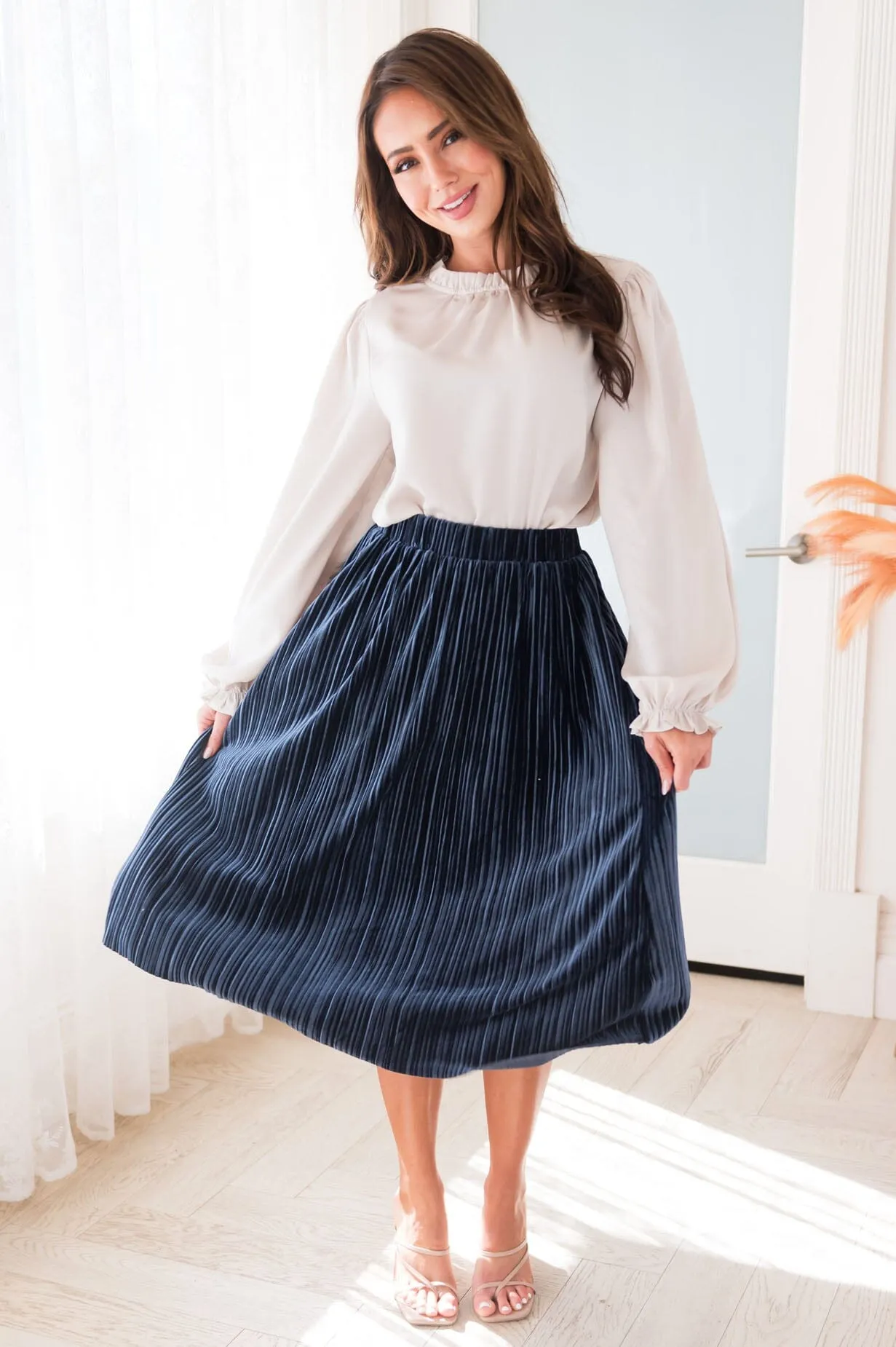 Rich & Velvety Pleated Midi Skirt