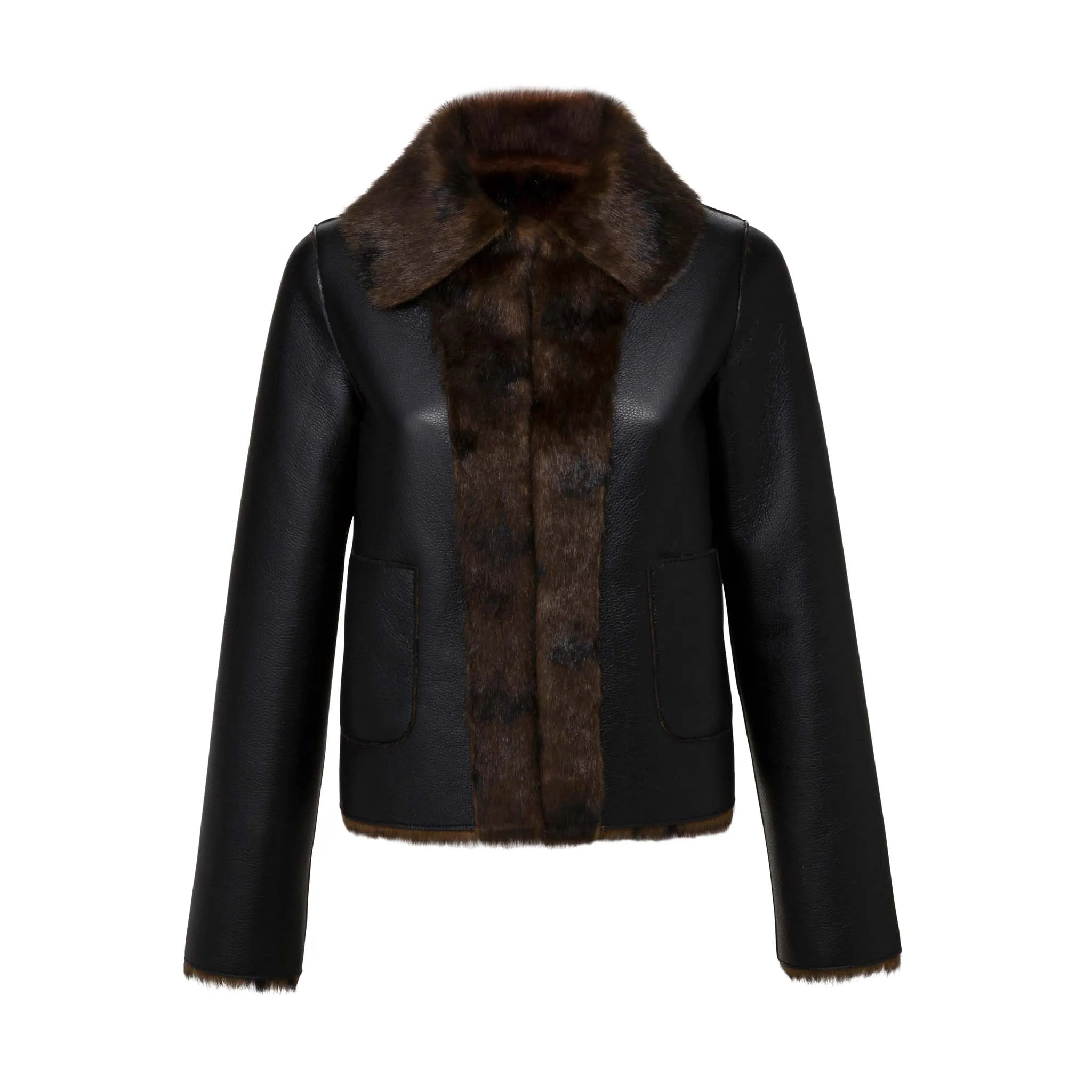 Rose Reversible Black Faux Leather & Brown Faux Fur Jacket