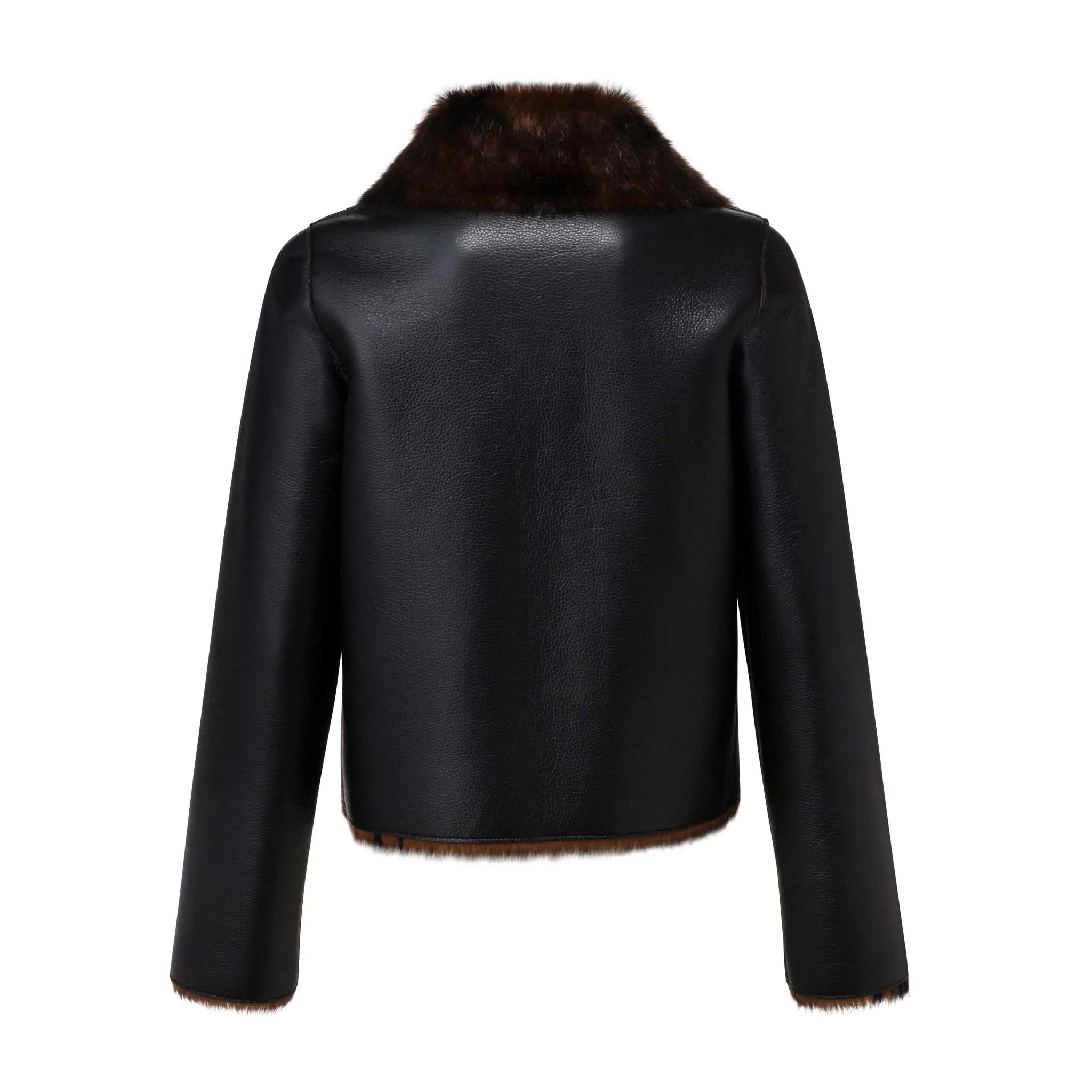 Rose Reversible Black Faux Leather & Brown Faux Fur Jacket